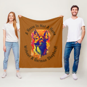 Add Name Change Text, Painted German Shepherd Fleece Blanket