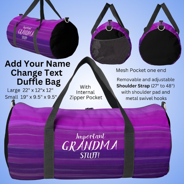 Add Name, Change Text, Pink Purple Mauve Striped Duffle Bag (Creator Uploaded)