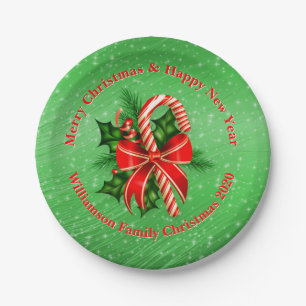 Add Name Change Text Red Green Christmas 7" Paper Plate