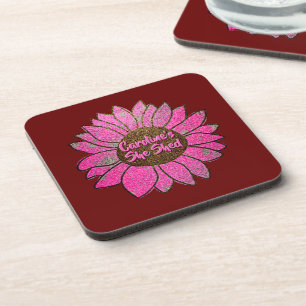 Add Name  Change Text She Shed Pink Sunflower      Coaster
