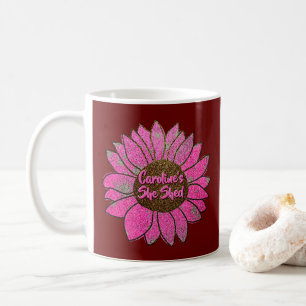 Add Name Change Text She Shed Pink Sunflower Coffee Mug