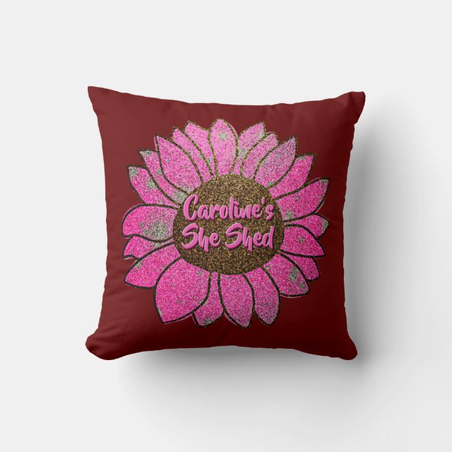 Add Name  Change Text She Shed Pink Sunflower      Cushion (Front)