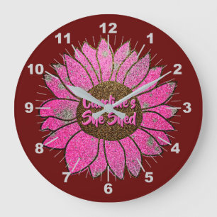 Add Name Change Text She Shed Pink Sunflower Large Clock