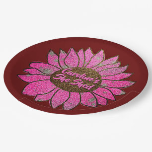 Add Name Change Text She Shed Pink Sunflower Paper Plate