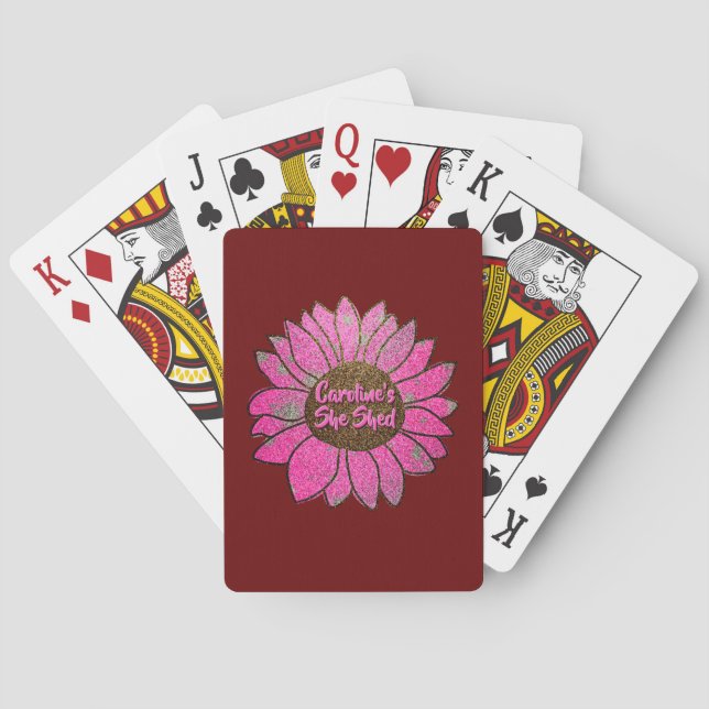 Add Name Change Text She Shed Pink Sunflower       Playing Cards (Back)