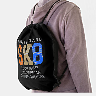 Add Name Change Text SK8 Skateboard Championship   Drawstring Bag