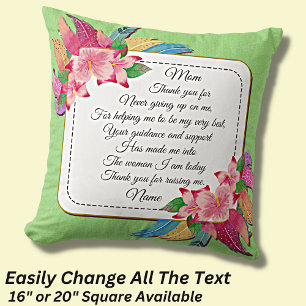 Add Name Change Text Thank You Mum Mother's Day Cushion
