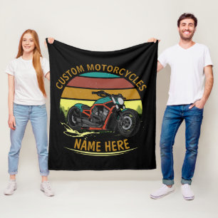 Add Name Change Text Vintage Rainbow Motorcycle    Fleece Blanket