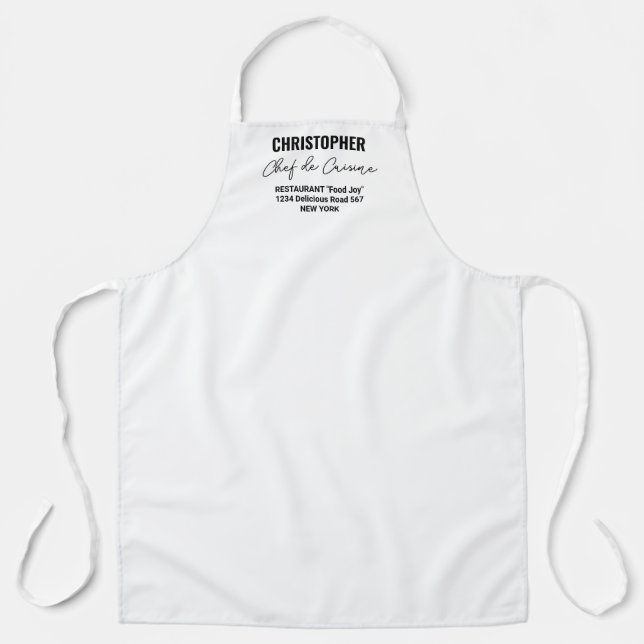 Add Name, Chef de Cuisine, Black and White Apron (Front)