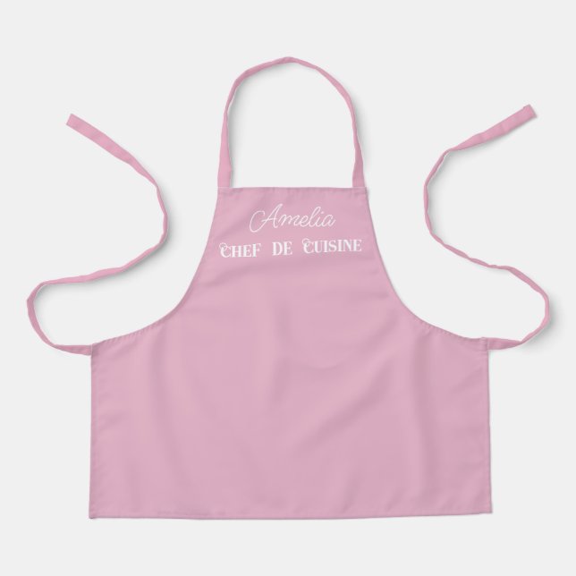 Add Name, Chef de Cuisine, White Script Pink Apron (Front)