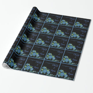 Add name Chic Blue black floral gift wrap template