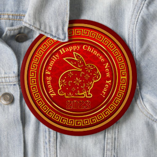 Add Name Chinese New Year 2023 Rabbit Gold Red 6" 6 Cm Round Badge