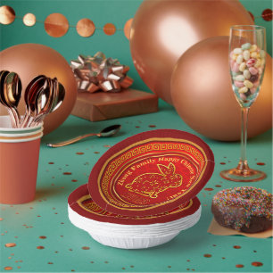 Add Name Chinese New Year 2023 Rabbit Red Gold 7" Paper Plate