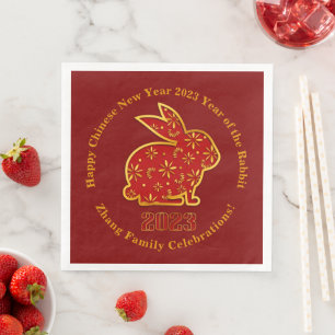 Add Name Chinese New Year 2023 Rabbit Red Gold  Napkin