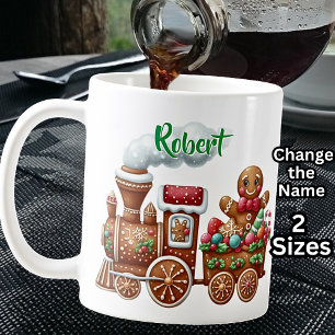 Add Name, Christmas Gingerbread Man Steam Train Coffee Mug