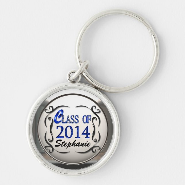 Add Name Class Of 2014 In Blue Graduation Keychain (Front)