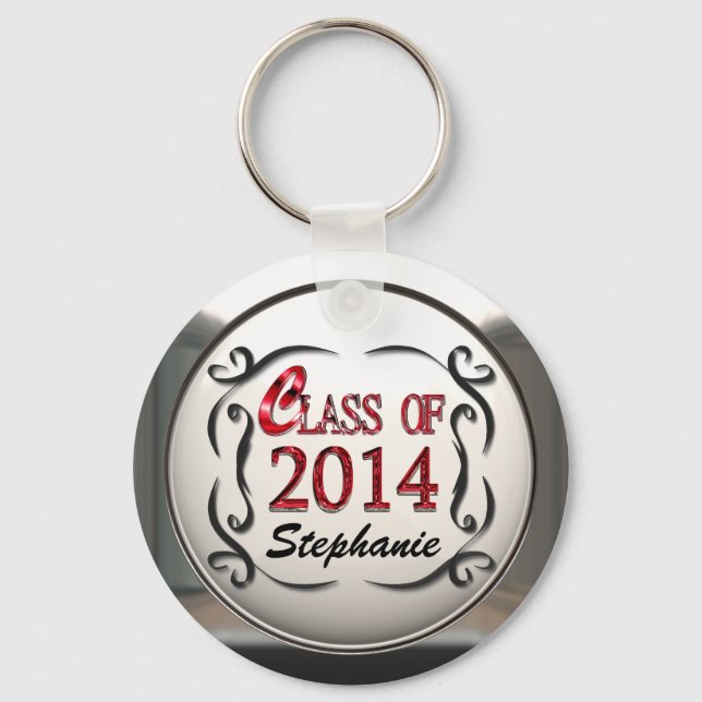 Add Name Class Of 2014 In Red Graduation Keychain (Front)