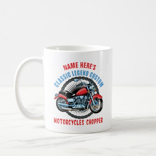 Add Name Classic Custom Red Motorcycle Chopper     Coffee Mug (Left)