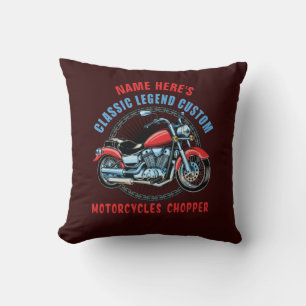 Add Name Classic Custom Red Motorcycle Chopper     Cushion