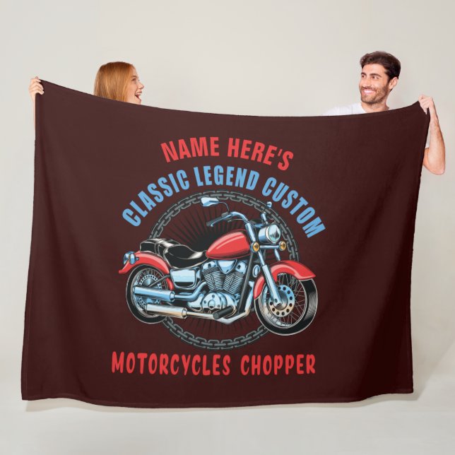 Add Name Classic Custom Red Motorcycle Chopper     Fleece Blanket (In Situ)