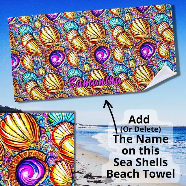 Add Name, Collection of Abstract Sea Shells Beach Towel (Creator Uploaded)
