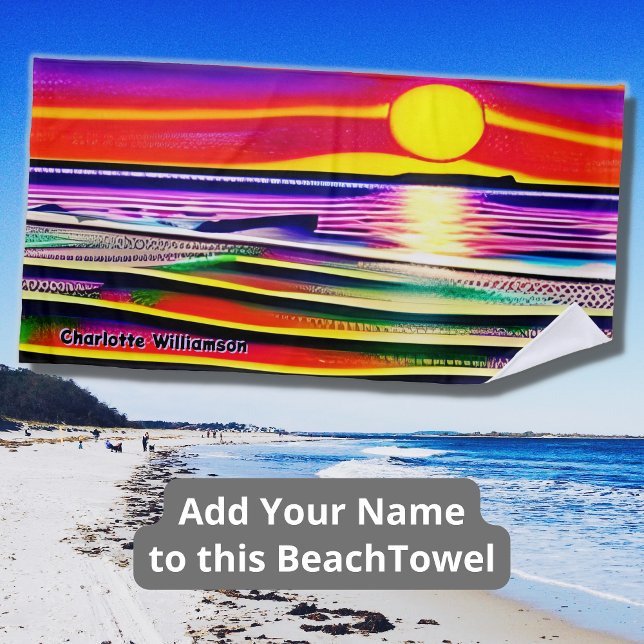 Add Name, Colourful Sunset at the  Beach Towel (Creator Uploaded)