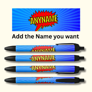 Add Name Comic Book Style Text Blue Red Yellow  Black Ink Pen