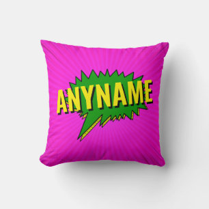 Add Name Comic Book Style Text Pink Green Yellow  Cushion