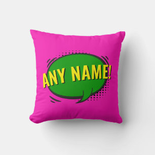 Add Name Comic Book Style Text Purple Green Cushion
