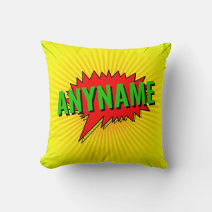 Add Name Comic Book Style Text Yellow Red Green Cushion