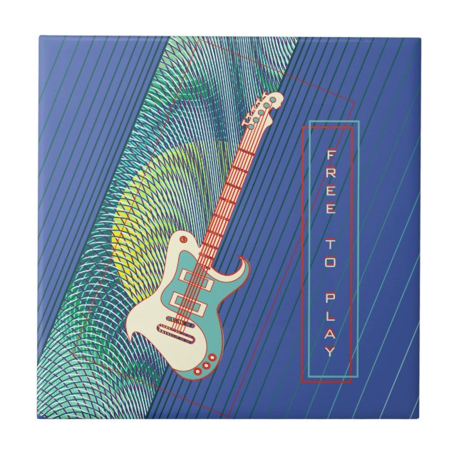   Add Name Cool Modern Teal & Blue Electric Guitar Ceramic Tile (Front)
