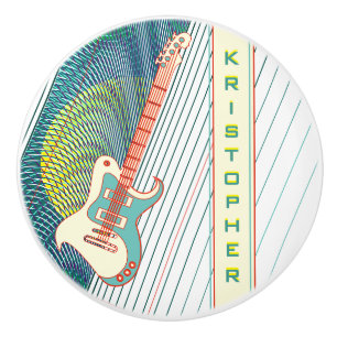 Add Name Cool Modern White & Teal Electric Guitar Ceramic Knob