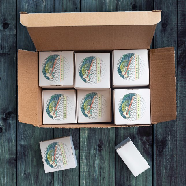  Add Name Cool Modern White & Teal Electric Guitar Classic Round Sticker (Creator Uploaded)