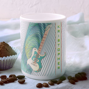  Add Name Cool Modern White & Teal Electric Guitar Coffee Mug