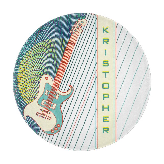  Add Name Cool Modern White & Teal Electric Guitar Cutting Board (Front)