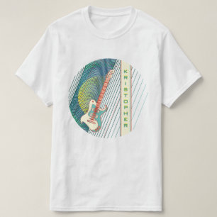 Add Name Cool Modern White & Teal Electric Guitar T-Shirt