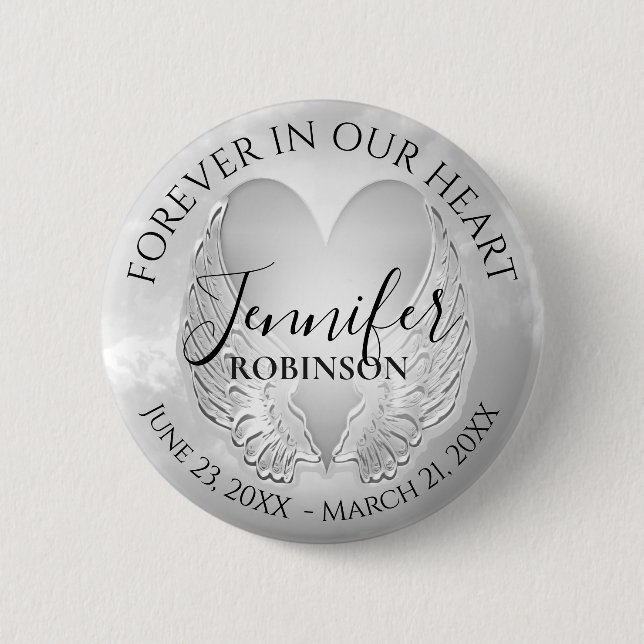 Add Name Custom Memorial Silver Heart 6 Cm Round Badge (Front)