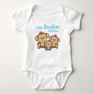 Add Name Customised Monkeys Little Brother Baby Bodysuit
