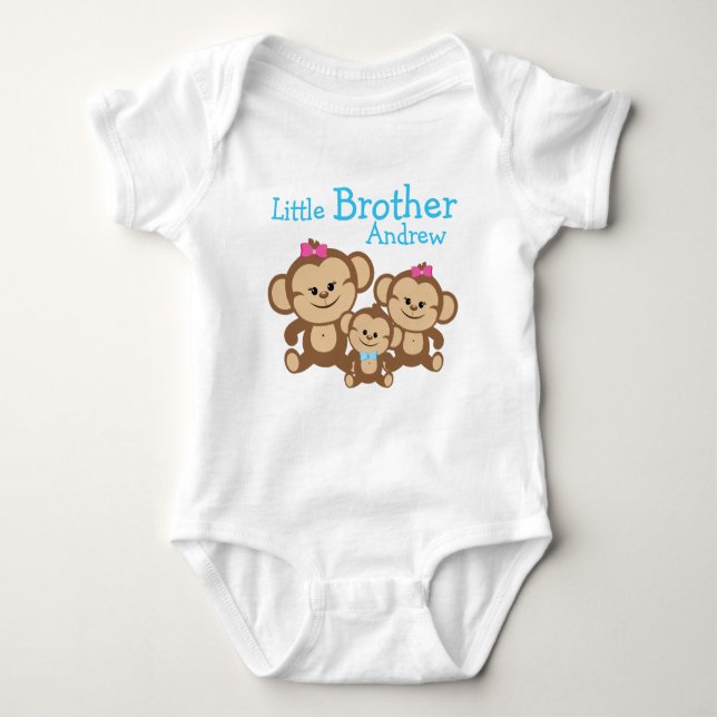 Add Name Customised Monkeys Little Brother Baby Bodysuit (Front)