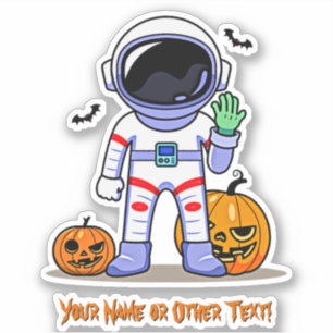 Add Name Cute Astronaut Pumpkins Bats  Halloween  