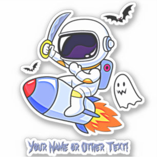 Add Name Cute Astronaut Riding Rocket Ghost Bats  