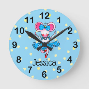 add name - cute ballerina girl round clock
