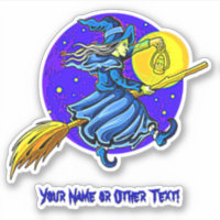 Add Name Cute Blue Flying Witch Broomstick Lantern