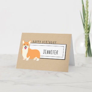 Add Name   Cute Corgi Birthday Card