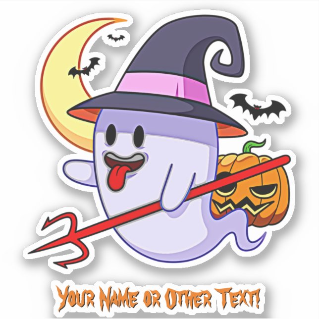 Add Name, Cute Ghost Pumpkin Red Trident Moon Bats (Front)