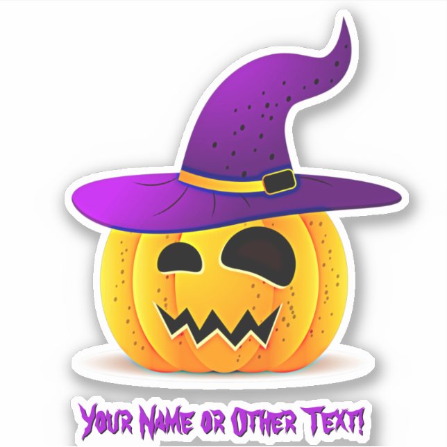 Add Name, Cute Halloween Pumpkin Purple Witch Hat  (Front)