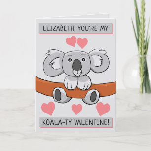 Add Name Cute Koala-ty Valentine Greeting Card