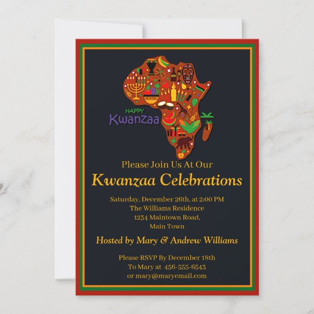Add Name Date Details Happy Kwanzaa Africa Party Invitation (Front)