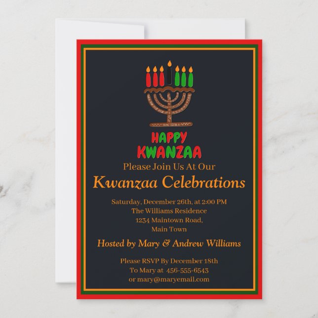 Add Name Date Details Happy Kwanzaa Candles, Party Invitation (Front)