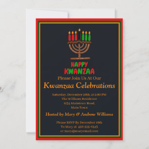 Add Name Date Details Happy Kwanzaa Candles, Party Invitation